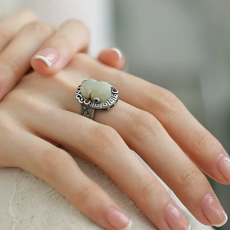 925 Silver Retro Classic Ethnic Style Lucky Ring Opening Adjustment Advanced Sense Versatile Ring