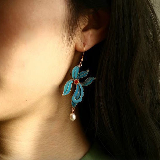 Cloisonne Imitation Diancui Classic New Simple Style Antique Earrings