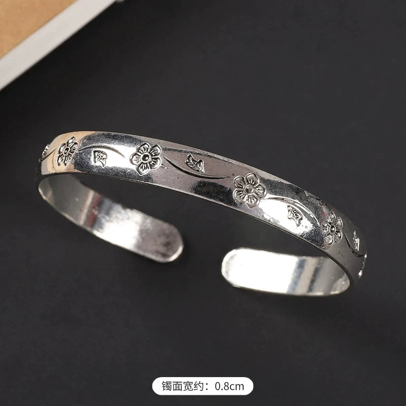 Handmade Miao Silver Old Bracelet Female Ethnic Style Retro Court Chinese Sculpture Ancient Silver Bracelet Personality Exotic Bracelet