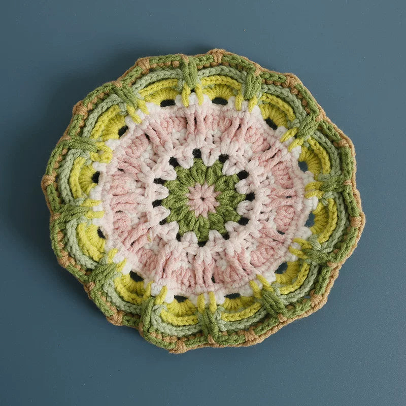 Non-slip Hand-woven Exquisite Large Coaster Sweet Wool Crocheted Vase Mat New Handmade Knitted Flower