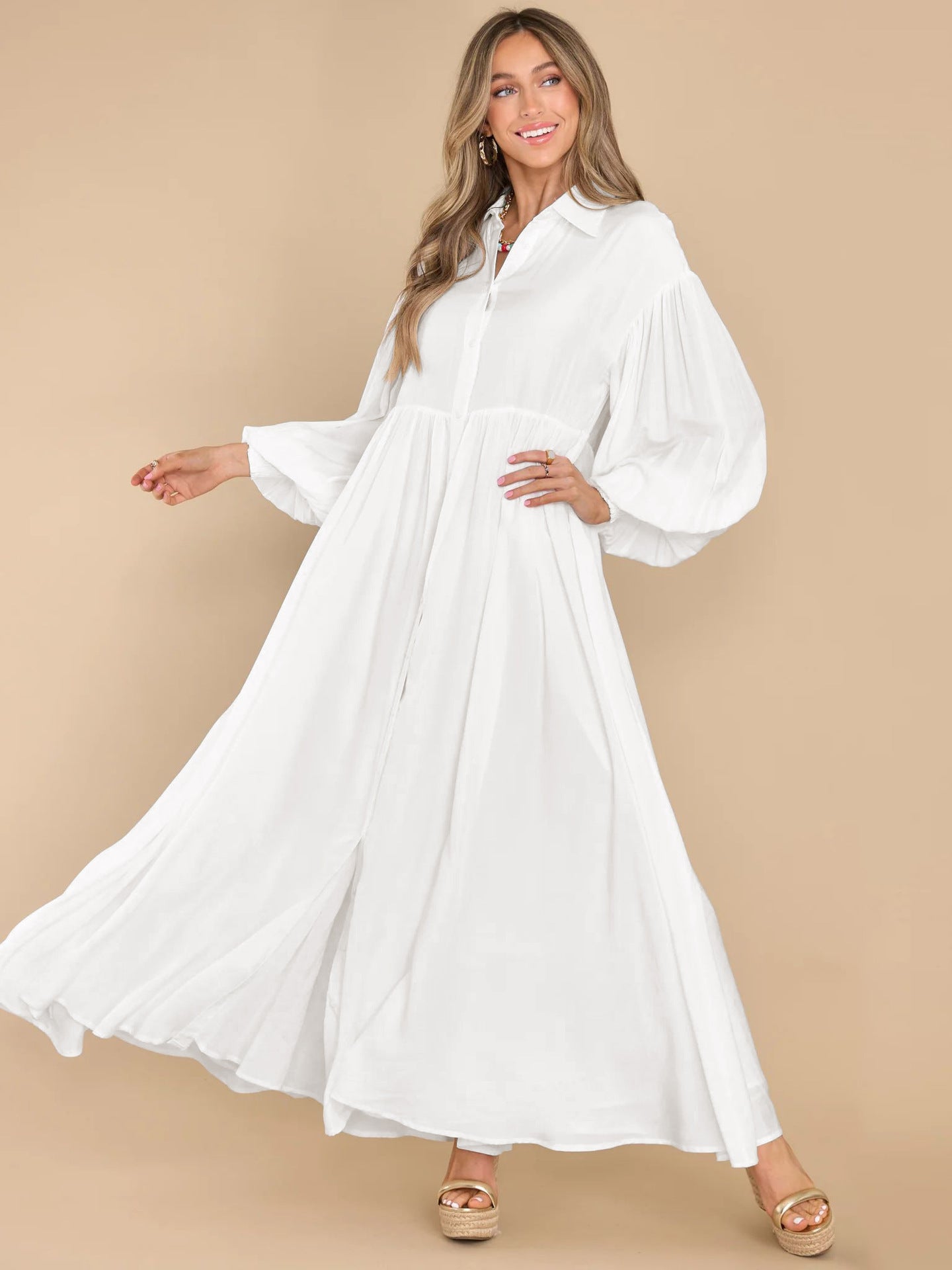 Autumn and Winter New Product Long Solid Color Dress Button Long Dress Loose Oversized Swing Skirt