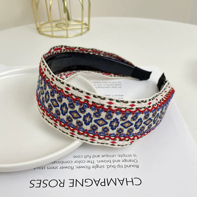 Bohemian Embroidered Headband Retro Ethnic Style Toothed Non-slip Headband Hairpin Large Flower Hair Accessories