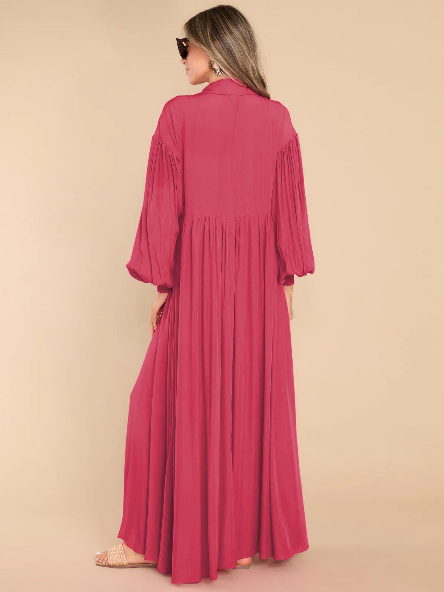 Autumn and Winter New Product Long Solid Color Dress Button Long Dress Loose Oversized Swing Skirt