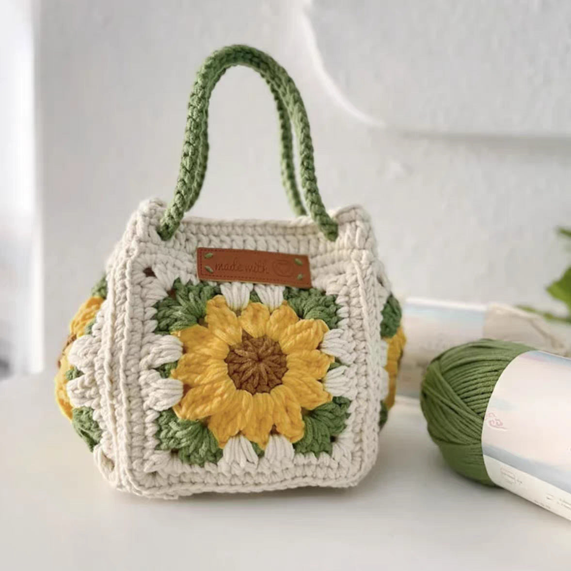 Grid Small Square Bag Wool Knitting Bag