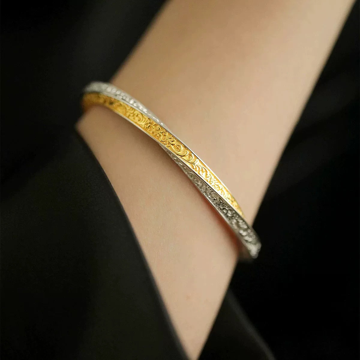 925 Silver Retro New Color Matching Tang Grass Pattern Mobius Bracelet Ethnic Style Female Niche Design High Sense