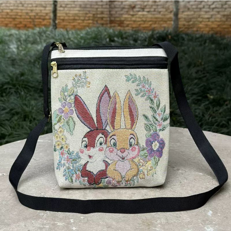 Woven Flower Cloth Bags, Retro Mobile Phone Change Bags, Two-layer Black Belts
