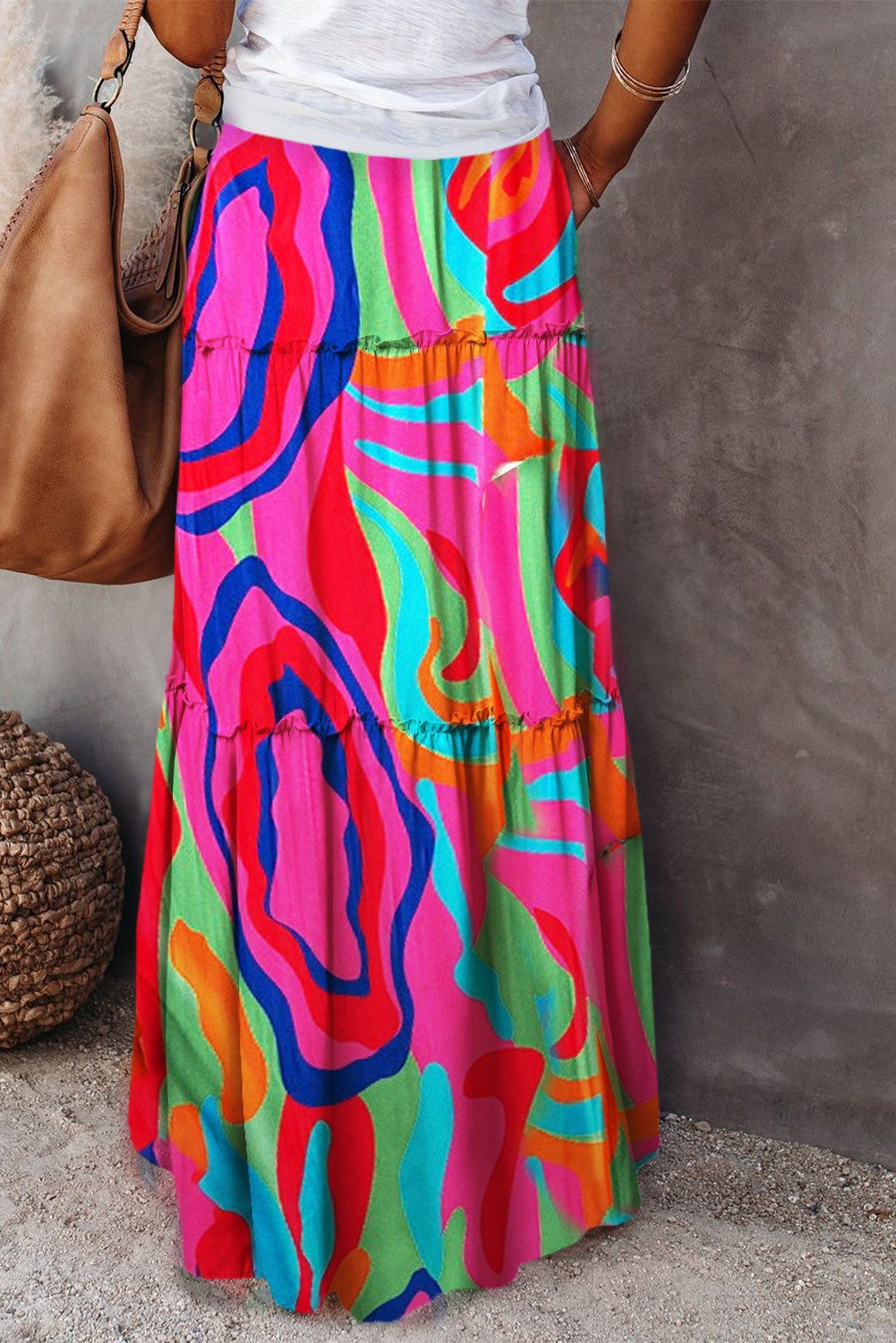 New Bohemian Style Skirt, Loose Fitting Casual High Waisted Long Skirt