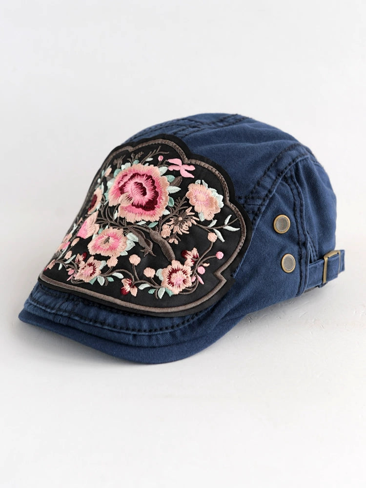 New Embroidered National Style Hat Women's Spring Summer and Autumn Breathable Cap Fashion Versatile Beret Women's Forward Hat Women's Hat