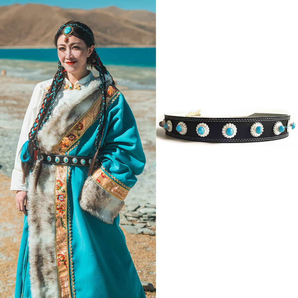 Retro Ethnic Tibetan Clothing Belt Elastic Waist Belt Turquoise Beading Accessories Tibetan Robe Lady Belt