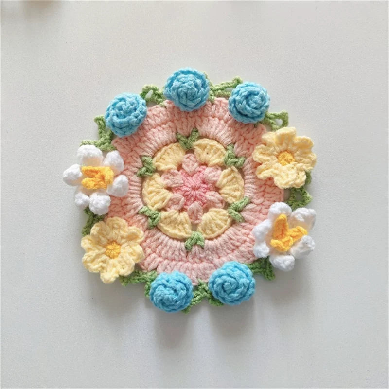 Hand-crocheted Coaster Finished Product, Flower Wool, Flower Insulation Pad - emogogo