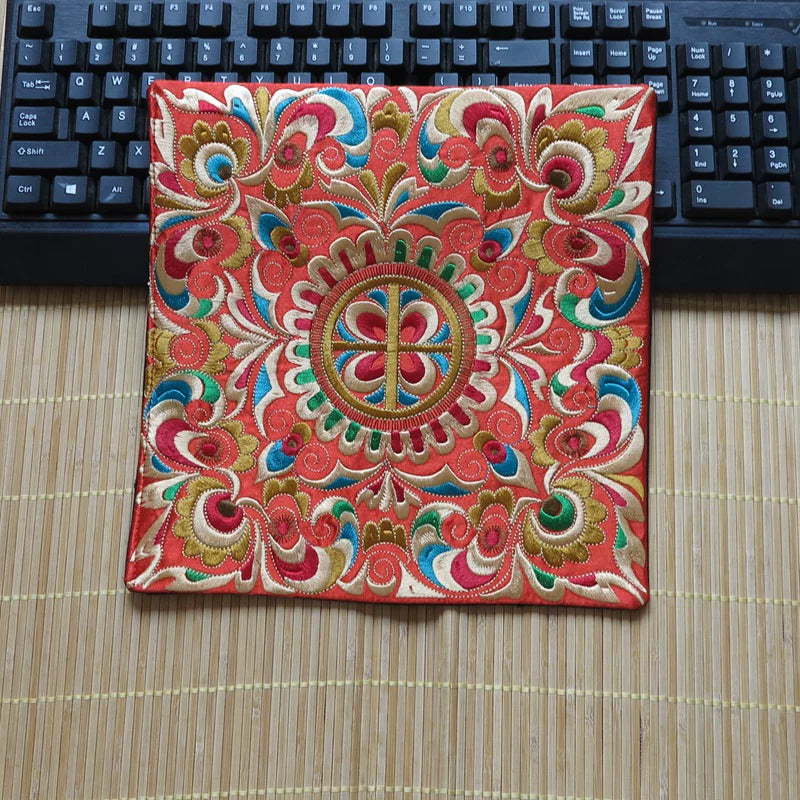 Ethnic Style Embroidery Placemat Yi Fabric Embroidery Heat Insulation Mat Tea Square Mat Table Coffee Table Anti-scalding and Non-slip Mat