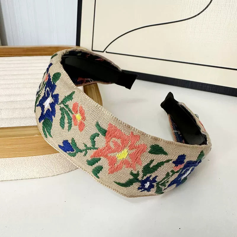 Bohemian Embroidered Headband Retro Ethnic Style Toothed Non-slip Headband Hairpin Large Flower Hair Accessories
