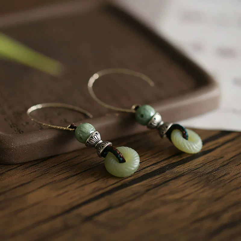 Jadeite Earrings, Ancient Hetian Jade Earrings, New Green Jade with Cheongsam Earrings