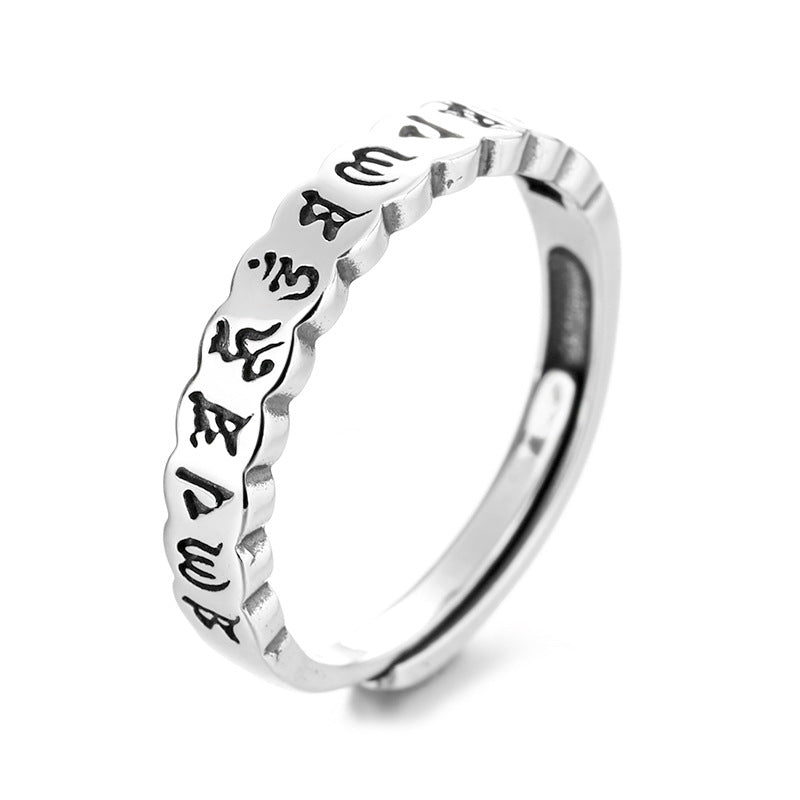 S925 Sterling Silver Hot Selling Heart Sutra Six Words Ring