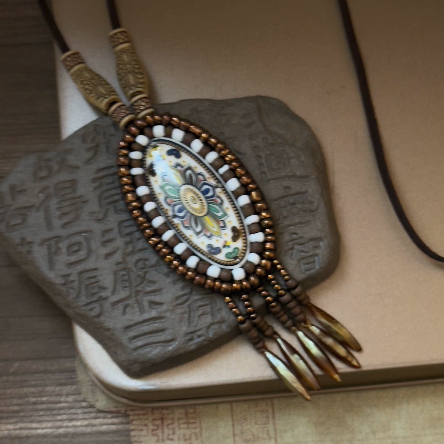 New Tibetan Ethnic Style Retro Old Ceramic Niche Design Art Necklace Sweater Chain