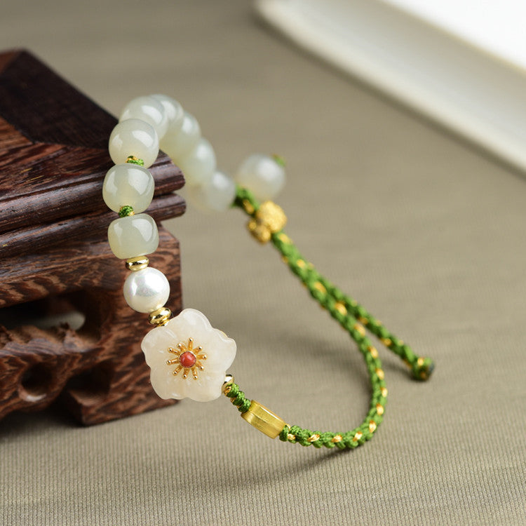 Natural Red Agate Small Peach Blossom Bracelet Woven Rope