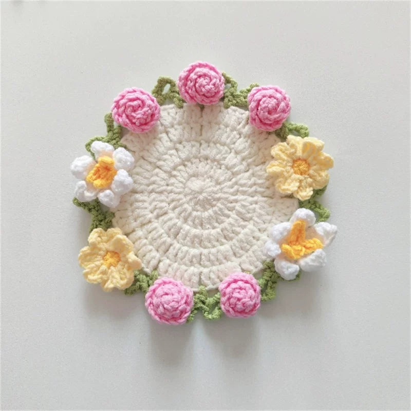 Hand-crocheted Coaster Finished Product, Flower Wool, Flower Insulation Pad - emogogo