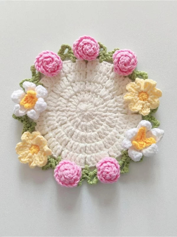 Hand-crocheted Coaster Finished Product, Flower Wool, Flower Insulation Pad - emogogo