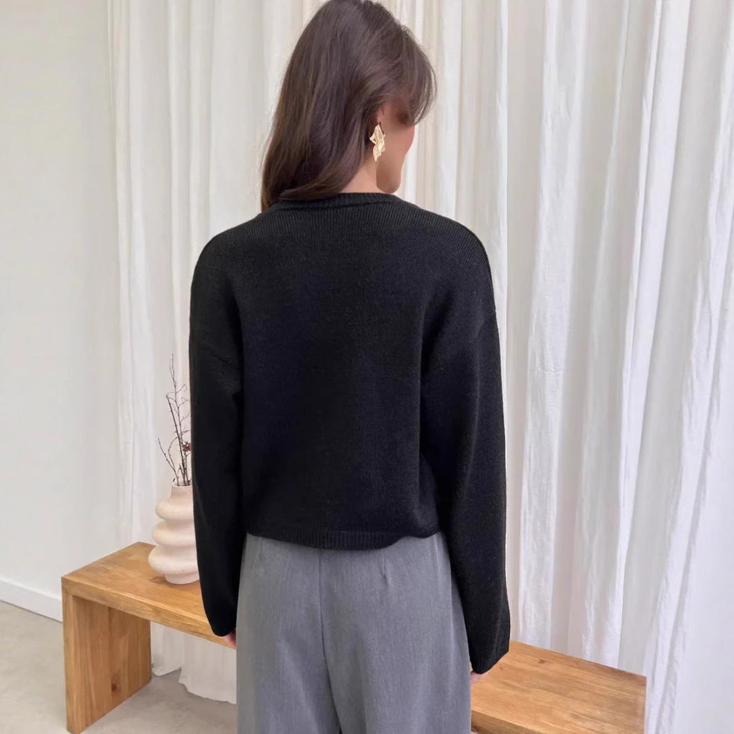 Autumn and Winter Casual Loose Cardigan Lace-up Solid Color Knitted Sweater Women