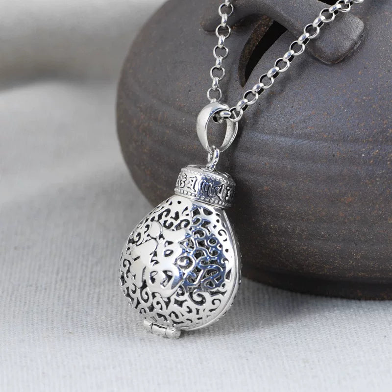S925 Silver Double-sided Hollow Retro Lotus Sachet Pendant Can Be Opened To Expand Aromatherapy Necklace Gawu Box