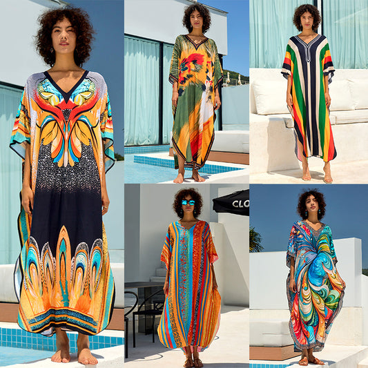 New Printing Vacation Beach Dress Loose Robe Bikini Blouse Sun Protection