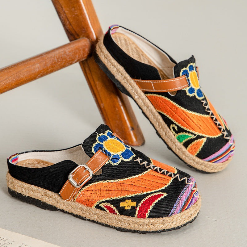 New Embroidered Cloth Shoes Flat-bottomed Casual Fabric Slippers Cloth Shoes Casual Bag Head Cloth Shoes Women