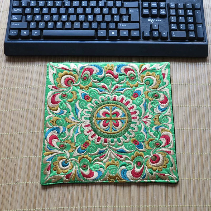 Ethnic Style Embroidery Placemat Yi Fabric Embroidery Heat Insulation Mat Tea Square Mat Table Coffee Table Anti-scalding and Non-slip Mat