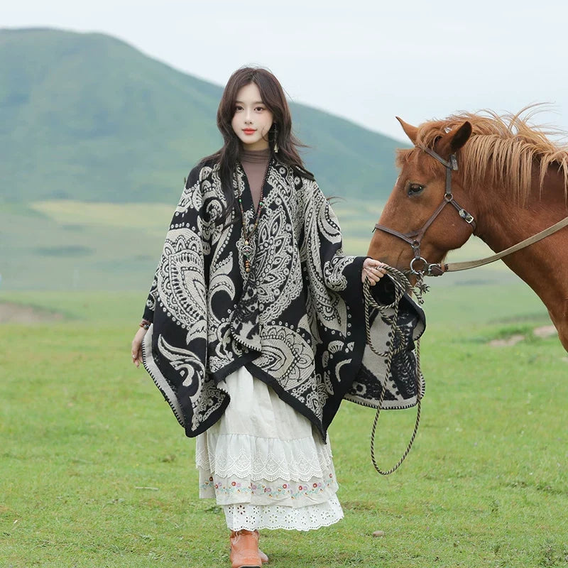 Nepal Cashew Flower Shawl Ethnic Style Scarf Cape Female Thickened Warm Cape