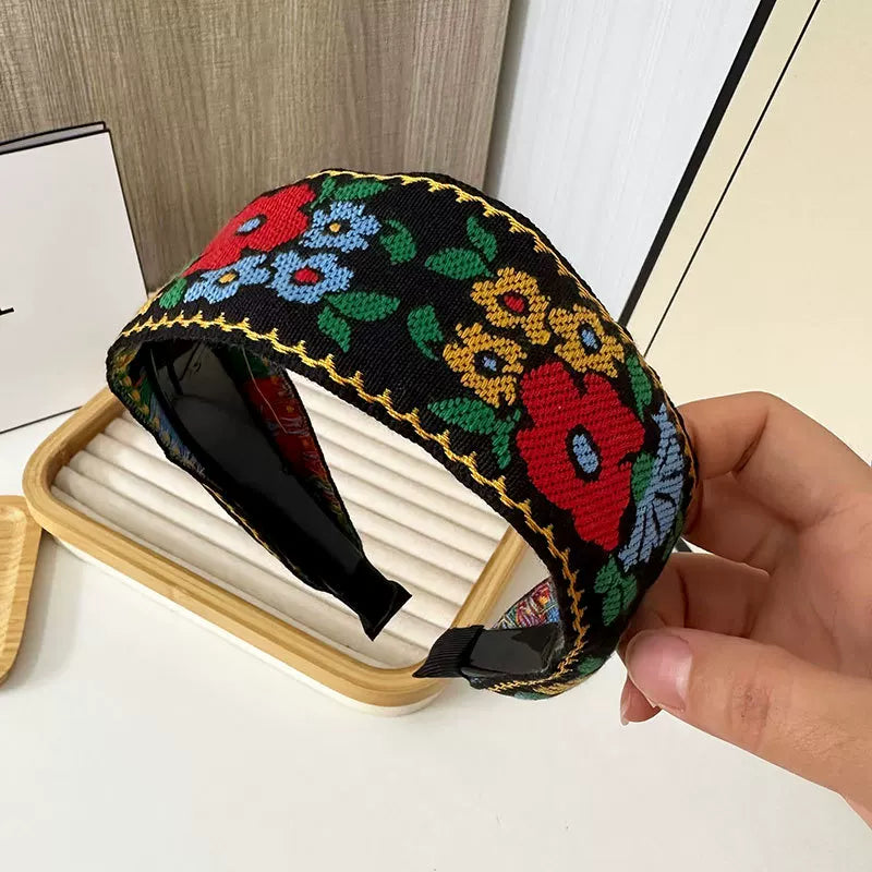 Bohemian Embroidered Headband Retro Ethnic Style Toothed Non-slip Headband Hairpin Large Flower Hair Accessories