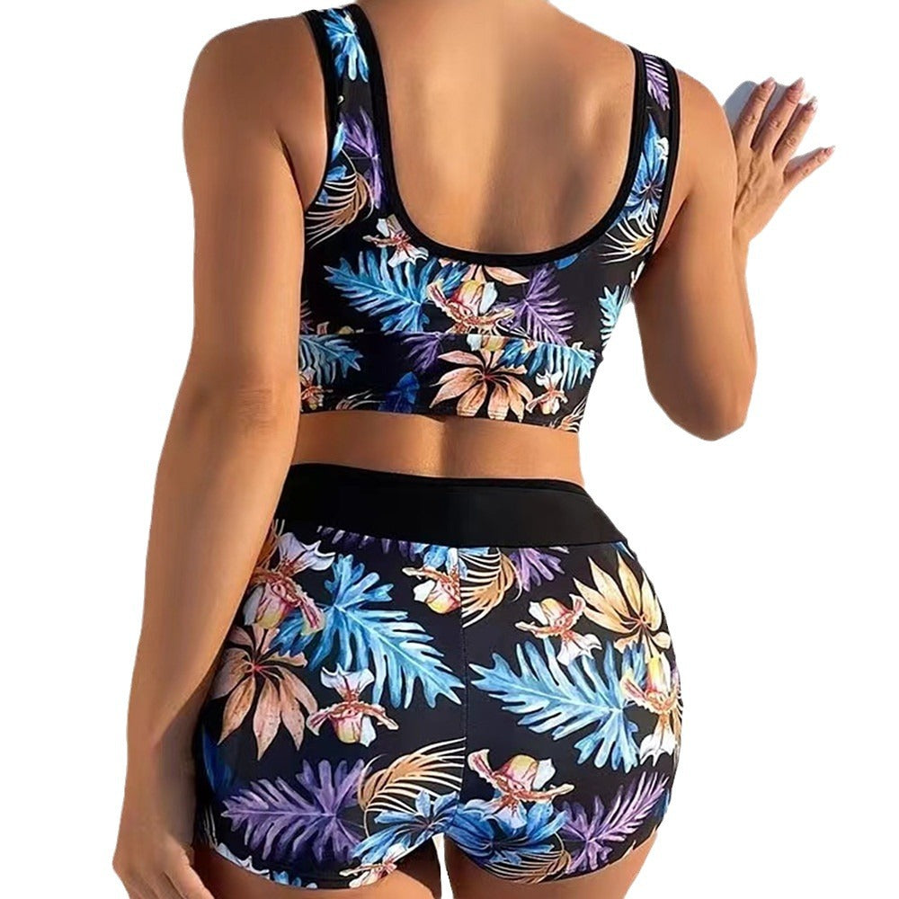 New Swimsuit Printing V-shaped Ladies Split Bikini