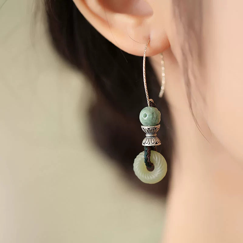 Jadeite Earrings, Ancient Hetian Jade Earrings, New Green Jade with Cheongsam Earrings