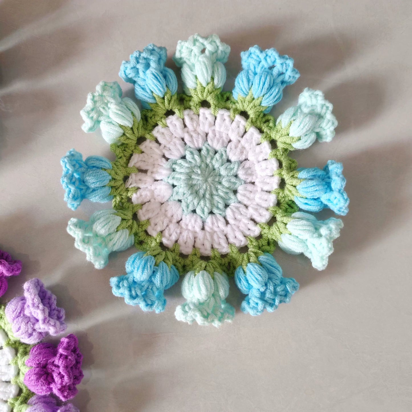Hand Crocheted Wool Lily of The Valley Coaster Thermal Insulation Pad Small Bouquet for Girls Gifts