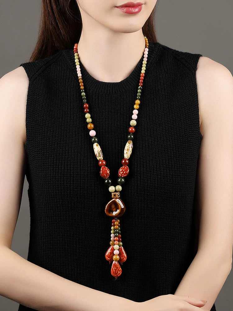 Ethnic Style High-end Ceramic Sweater Chain Women's Long Versatile Pendant Autumn and Winter Necklace 2023 New Jewelry Pendant