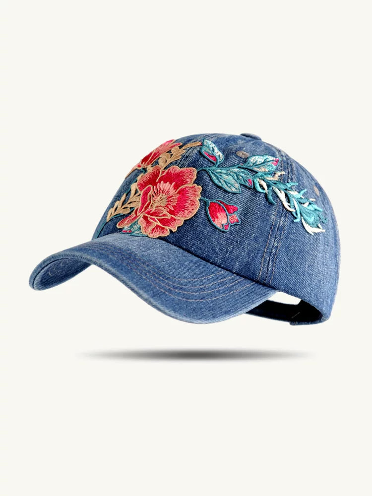 Fashion Versatile Ethnic Style Embroidery Flower Denim Baseball Cap Women's Autumn Sunscreen Shade Cap