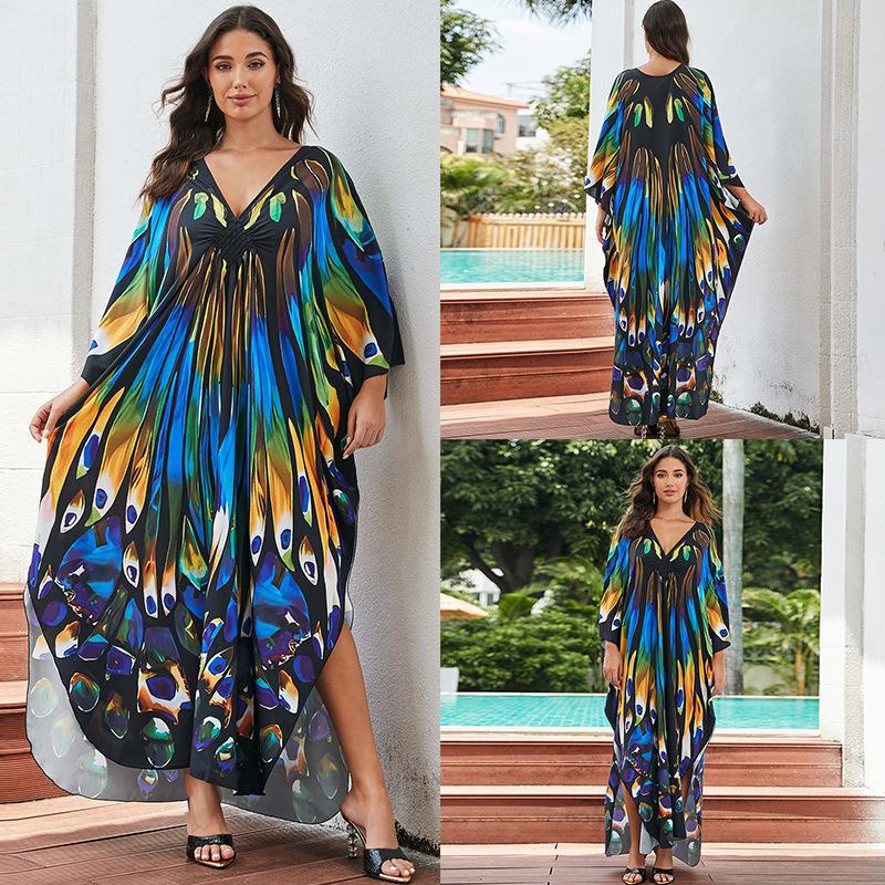 New Printed Chest Knitted Beach Cover Up Loose Oversized Vacation Sun Protection Shirt Bikini Cover Up