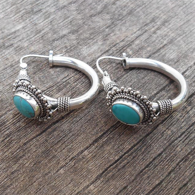 Bohemian Vintage Turquoise Earrings, Plain Oval Earrings