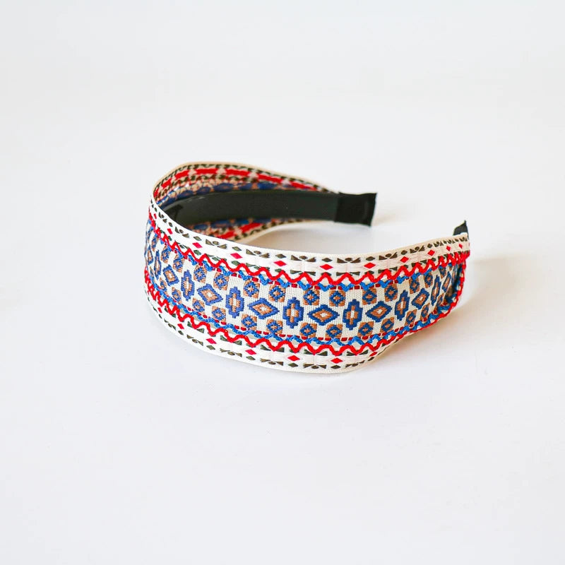 Vintage Ethnic Style Cotton and Linen Embroidery Floral Garland Pattern Fabric Lace Exquisite Headband Bohemian Headdress Head Buckle