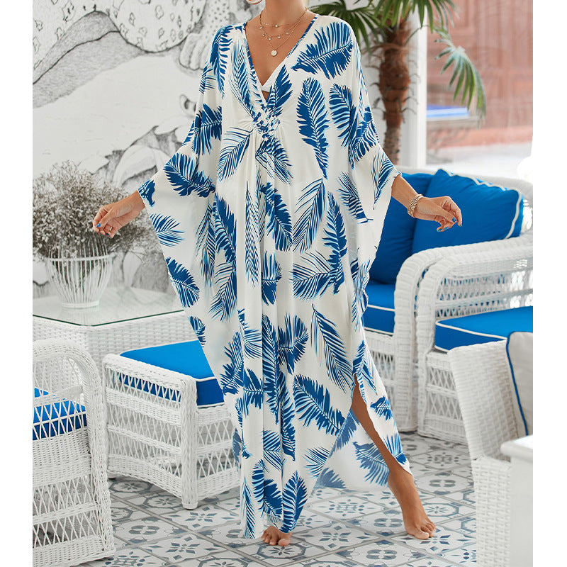 Summer Cotton Printed Beach Blouse Vacation Casual Bikini Sunscreen Beach Skirt
