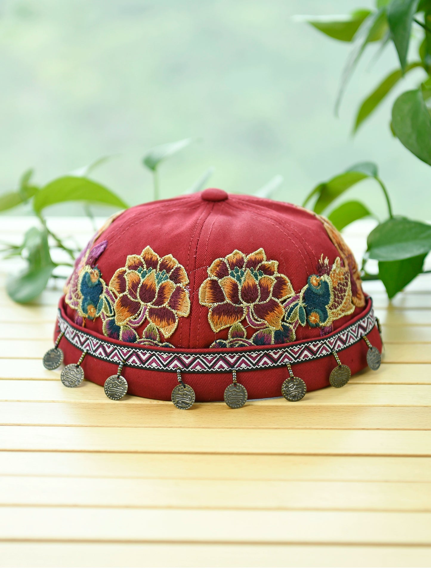 Ethnic Style Embroidery Fringed Hat Retro Personality Brimless Spring and Summer Yuppie Watermelon Hat Trendy Landlord Melon Fur Hat