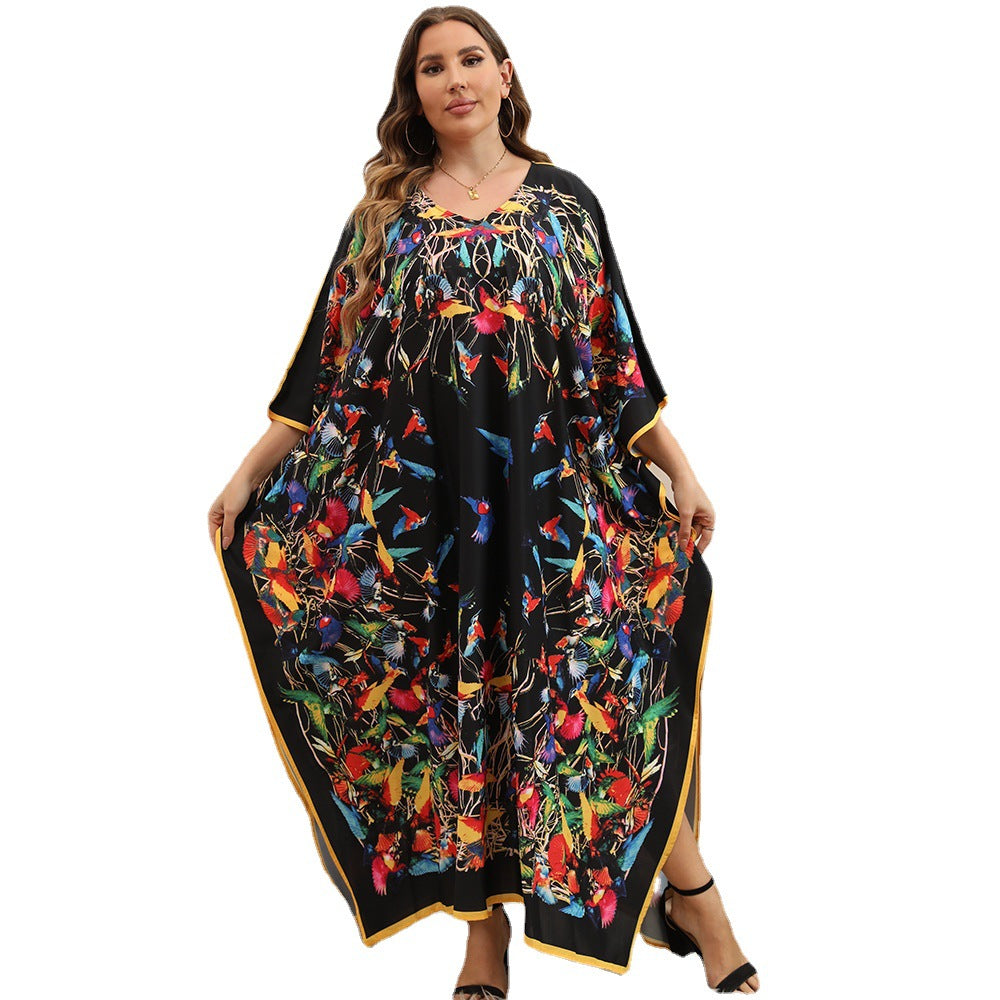 Plus Size Dress Beach Smock Bohemian Vacation Gown Bikini Sun Protection Cover up