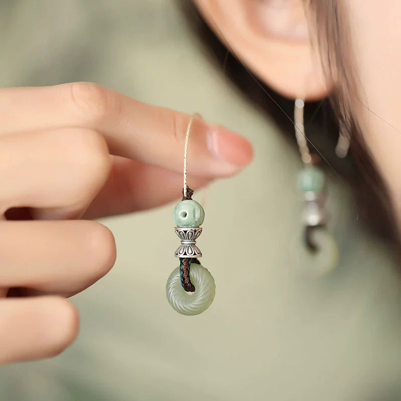 Jadeite Earrings, Ancient Hetian Jade Earrings, New Green Jade with Cheongsam Earrings