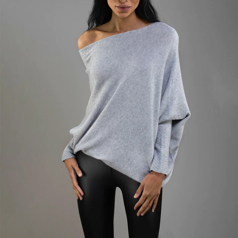 Fall/Winter New Solid Color Round Neck Long Sleeve Comfortable Temperament Knit Pleated Pullover Sweater