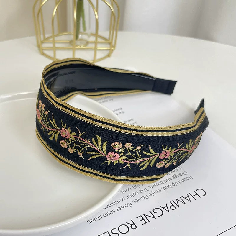 Bohemian Embroidered Headband Retro Ethnic Style Toothed Non-slip Headband Hairpin Large Flower Hair Accessories