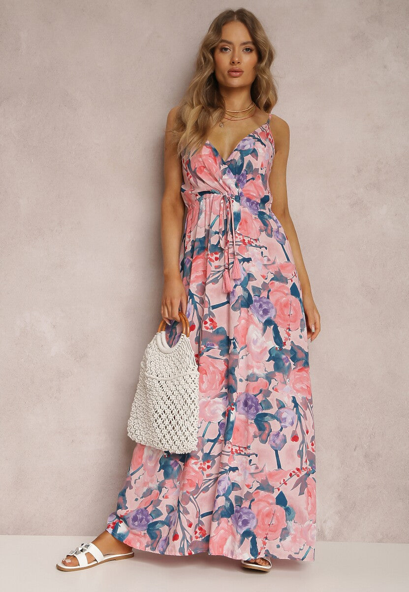 Spring/Summer New Fashion Print Sexy Dress with Deep V-shaped Sleeveless Backless Long Dress