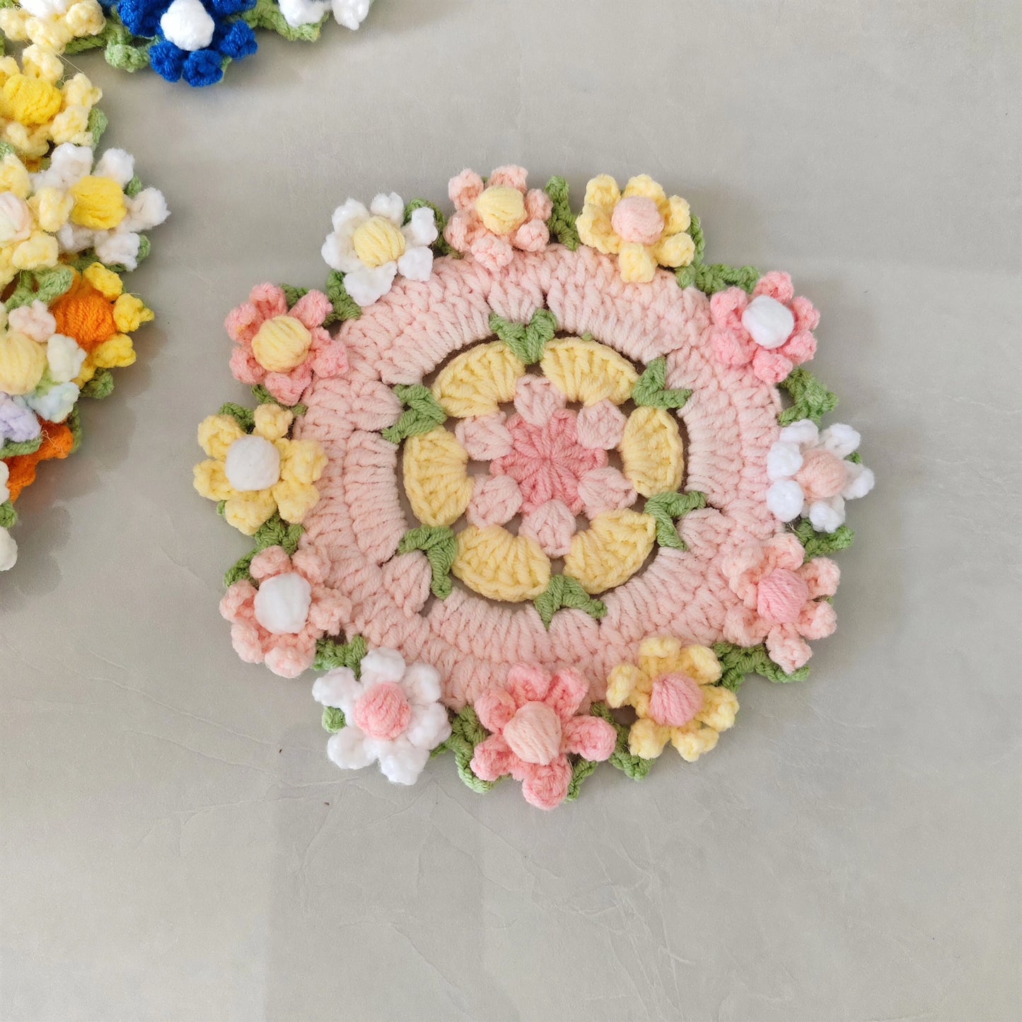 Hand Crocheted Wool Lily of The Valley Coaster Thermal Insulation Pad Small Bouquet for Girls Gifts