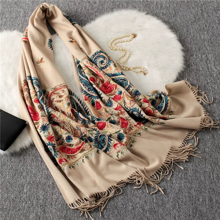 Autumn and Winter New Nepal Imitation Cashmere Cotton Embroidery Colorful Cashew National Scarf