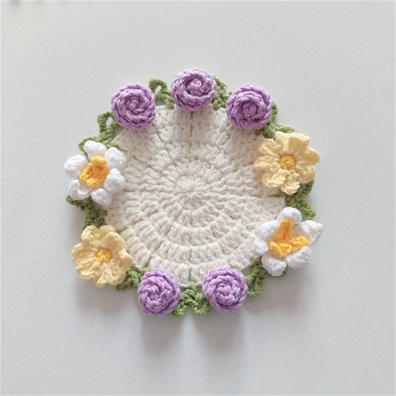 Hand-crocheted Coaster Finished Product, Flower Wool, Flower Insulation Pad - emogogo