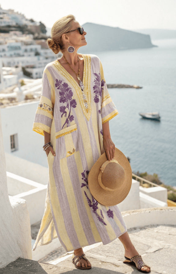 Summer Elegant Large Size Printing Long Pendulum Dress