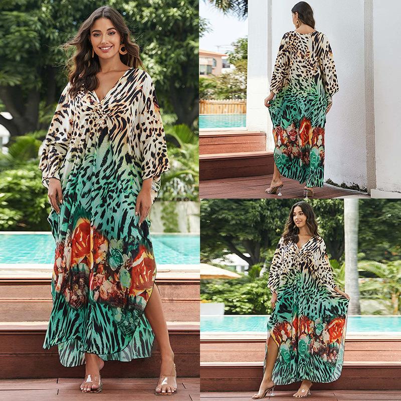 New Printed Chest Knitted Beach Cover Up Loose Oversized Vacation Sun Protection Shirt Bikini Cover Up