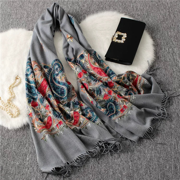 Autumn and Winter New Nepal Imitation Cashmere Cotton Embroidery Colorful Cashew National Scarf